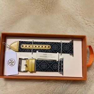 Tory Burch logo watch band. Yellow, brown/dark brown monogrammed. 38mm/40mm